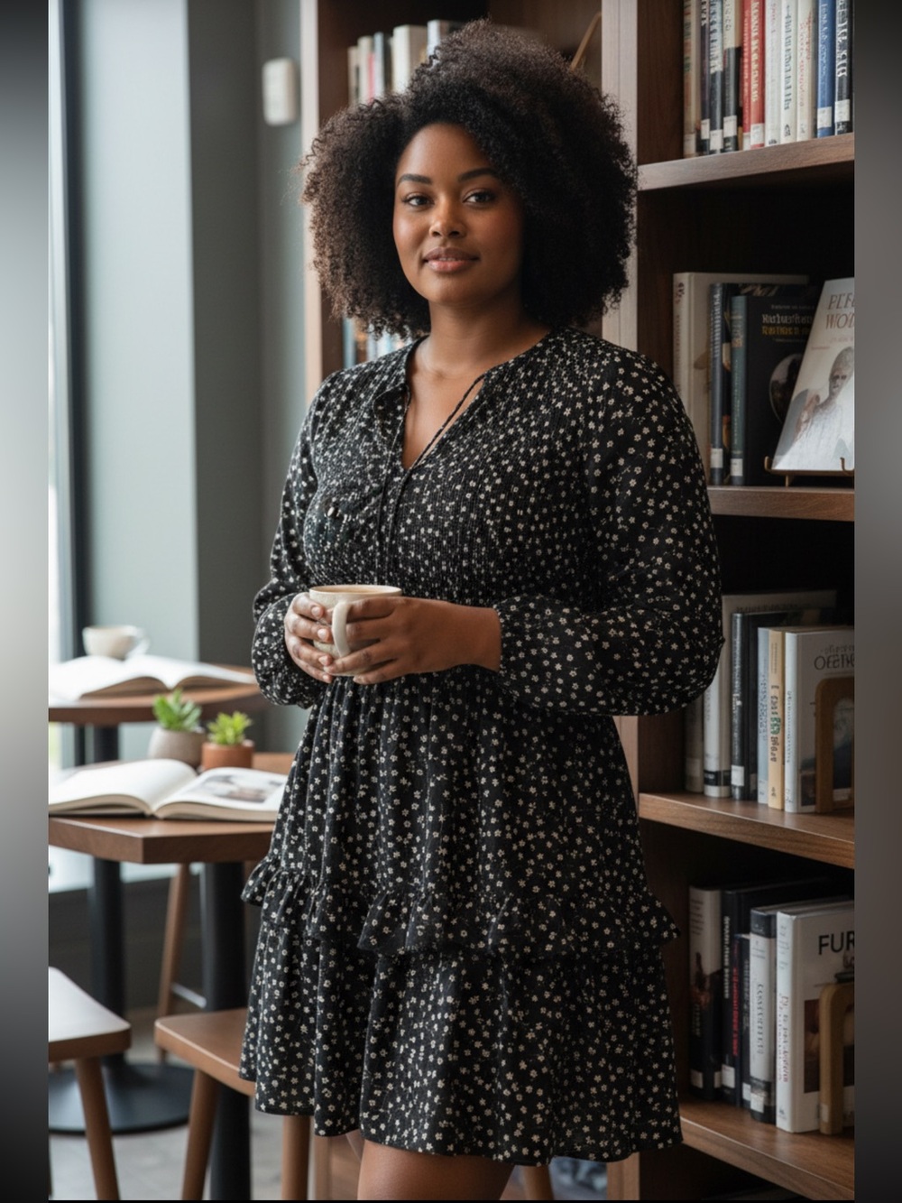 Black Floral Smocked Waist Tiered  Dress